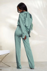Duck Egg Blue Satin Wide Leg Trousers